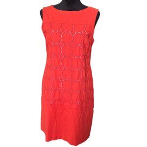 Studio One Red Sleeveless Eyelet Shift Dress With Back Zipper Womens Size 12